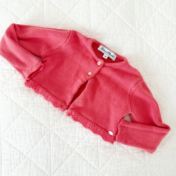 Tartine et Chocolat Kids Coral Knit Cropped Cardigan Sweater 2 - Picture 1 of 5